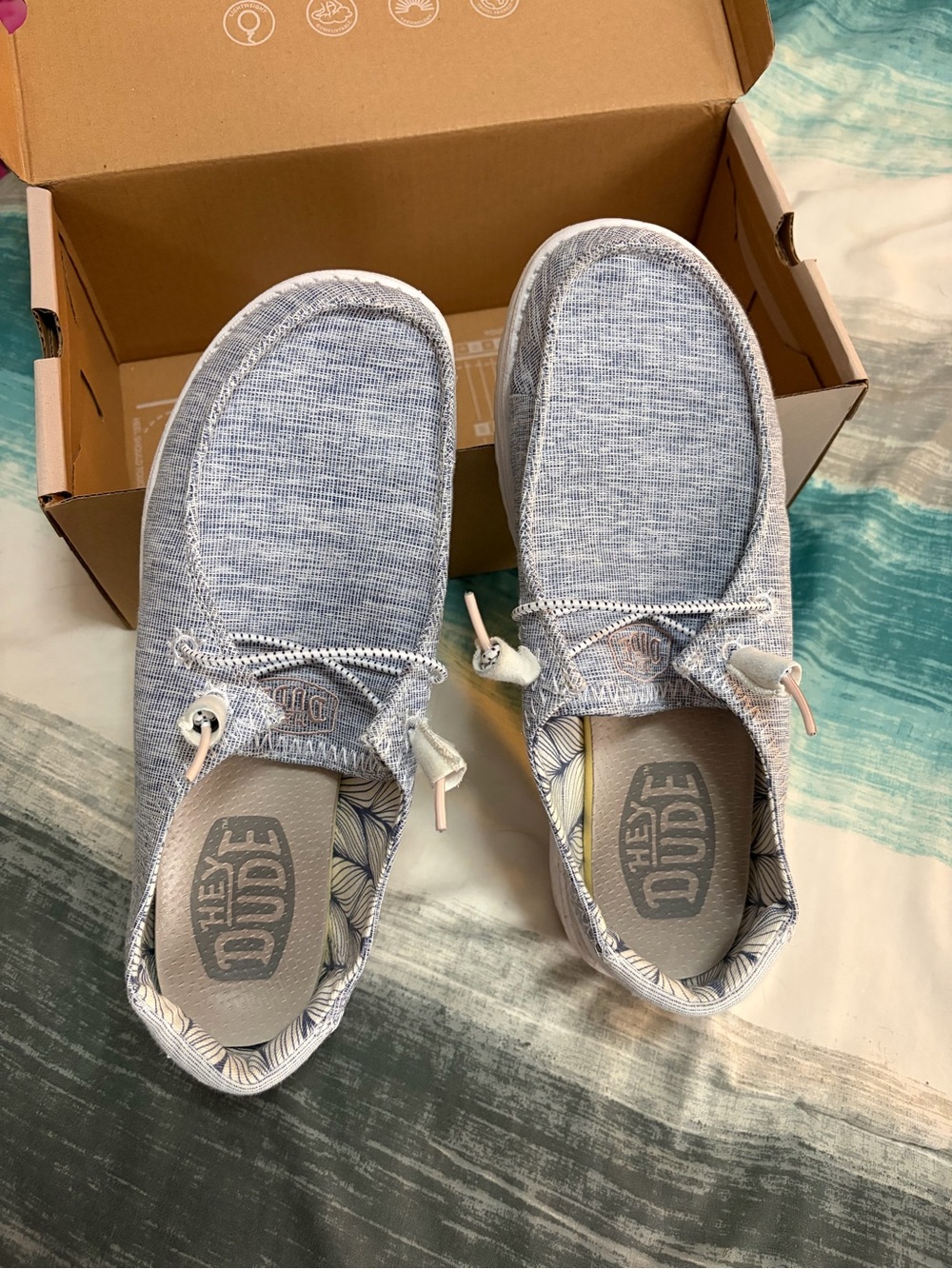 Hey Dude Slip-On Shoes in Heathered Light Blue and White
